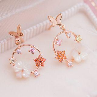 Rhinestone Floral & Butterfly Hoop Earring 1 Pair - As Shown In Figure - One Size