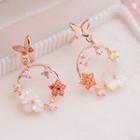 Rhinestone Floral & Butterfly Hoop Earring 1 Pair - As Shown In Figure - One Size