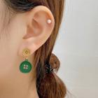 Button Alloy Dangle Earring 1 Pair - E2964 - Coffee & Green - One Size