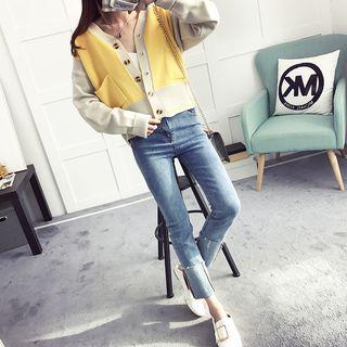 Color Panel V-neck Cardigan