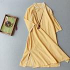 Long-sleeve Linen Blend A-line Qipao Dress