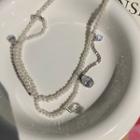 Faux Crystal Pendant Faux Pearl Layered Necklace 1pc - White - One Size