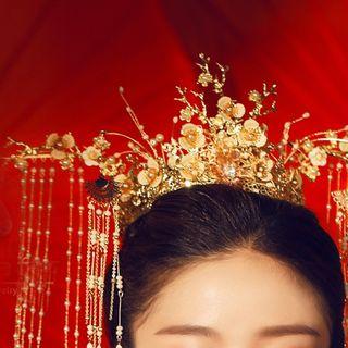 Wedding Set: Alloy Faux Pearl Branches Tiara + Dangle Earring