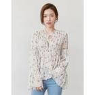 Bell-sleeve Floral-pattern Blouse