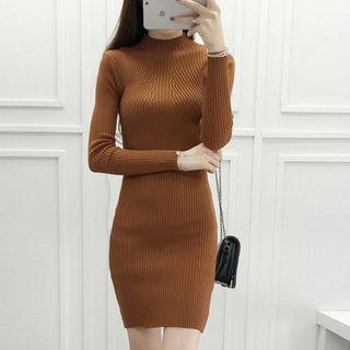 Mock Neck Rib Knit Dress