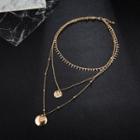 Alloy Disc Pendant Layered Choker Necklace 8279 - One Size