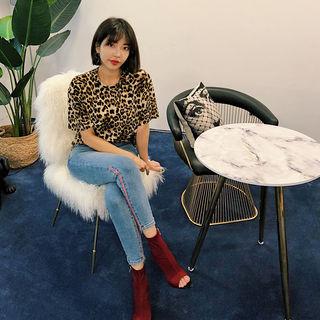 Round-neck Leopard T-shirt Brown - One Size