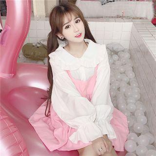 Peter-pan-collar Blouse / Plain Pinafore Dress