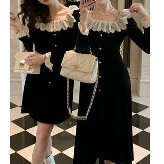 Long-sleeve Lace Trim A-line Dress (various Designs)