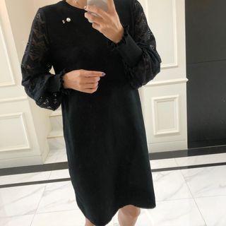 Lace-sleeve Knit Shift Dress