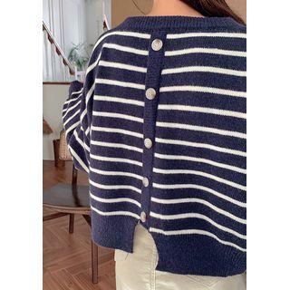 Button-back Stripe Sweater