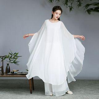 Cape-sleeve Plain Maxi Dress