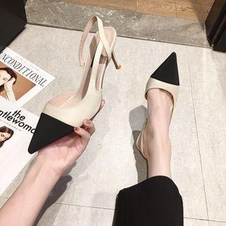 Two-tone Pointy-toe Stiletto Heel Slingback Sandals