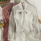 Patchwork Ribbon-neckline Lace Blouse