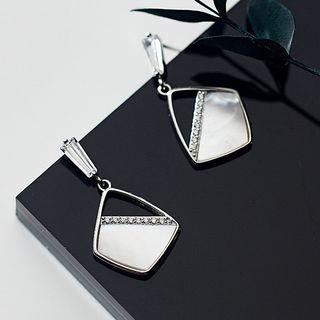 925 Sterling Silver Rhinestone Shell Dangle Earring 1 Pair - S925 Silver - One Size