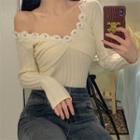 Off-shoulder Flower Detail Sweater Off-white - One Size