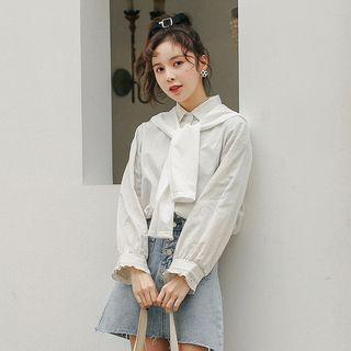 Striped Long-sleeve Blouse + Shawl