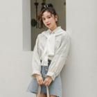 Striped Long-sleeve Blouse + Shawl