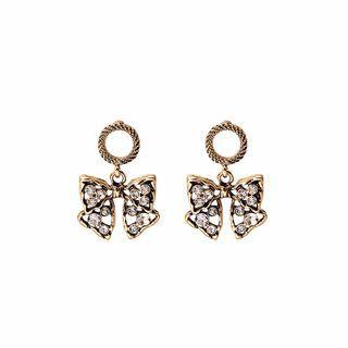 Butterfly Rhinestone Alloy Dangle Earring E2807 - 1 Pair - Black & Gold - One Size