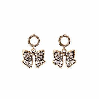 Butterfly Rhinestone Alloy Dangle Earring E2807 - 1 Pair - Black & Gold - One Size