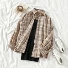 Plaid Shirt / Halter-neck Ribbed Knit Dress