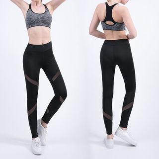 Mesh Sheer-trim Yoga Pants