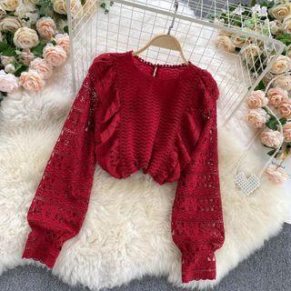 Lace Cutout Puff-sleeve Top