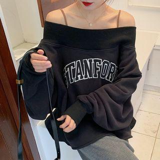 Letter Embroidered Off-shoulder Pullover