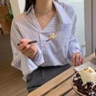 Long-sleeve Asymmetric Striped Shirt As Shown In Figure - One Size