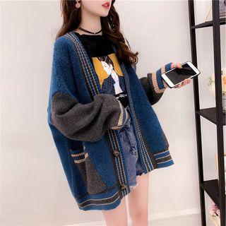 Contrast-lining Paneled Cardigan