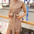 Cap-sleeve Tie-waist Mini Dress