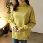 High-neck Wool Blend Rib-knit Sweater