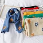 Flower-print Knit Scarf