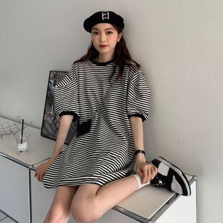 Lantern-sleeve Striped Dress As Figure - One Size