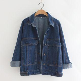 Dual Pocket Denim Jacket Dark Blue - One Size