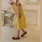 Flower-jacquard Flared Midi Skirt