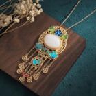 Faux Gemstone Alloy Pendant Alloy Necklace 1 Pc - Cp416 - Gold - One Size