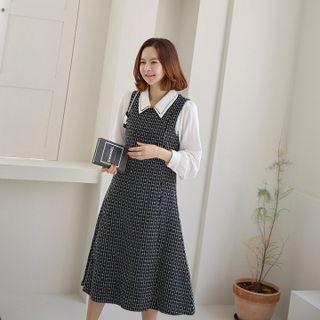Flared Tweed Midi Pinafore Dress