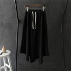 Drawstring-waist Irregular Plain Midi-skirt