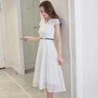 Short Sleeve Midi A-line Lace Dress