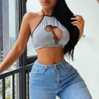 Halter Transparent Panel Cropped Camisole Top