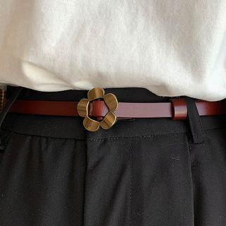 Flower Genuine Leather Slim Belt
