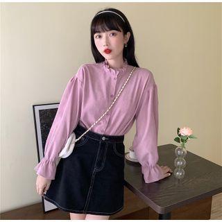 Ruffled-trim Bell-sleeve Blouse
