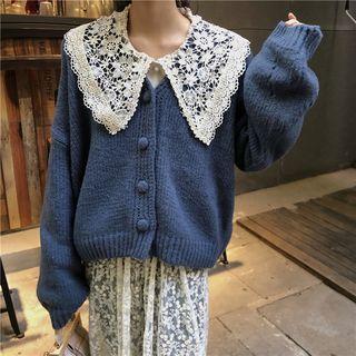 Lace Collar Blouse / Plain Cardigan