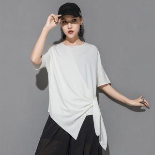 Round-neck Plain Bow Oversize Top