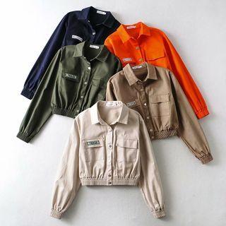 Lettering Embroidered Cropped Cargo Shirt Jacket / Pants
