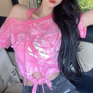 Short-sleeve Tie Dye Asymmetrical T-shirt