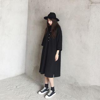 Plain 3/4-sleeve Midi Polo Dress