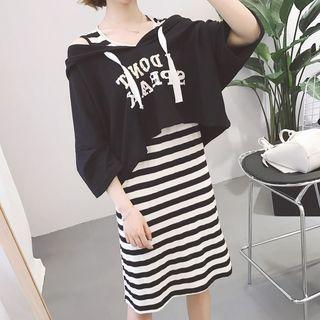 Set: Striped Tank Dress + Lettering Hoodie