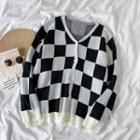 Black & White Plaid Sweater Cardigan